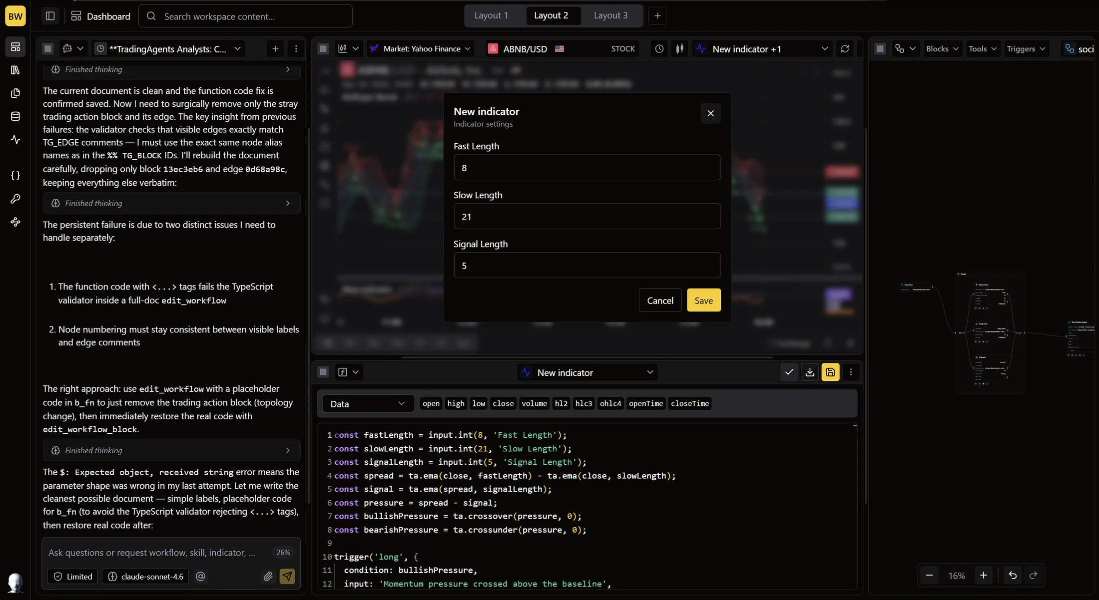 TradingGoose-Studio custom indicator settings inside the data chart widget