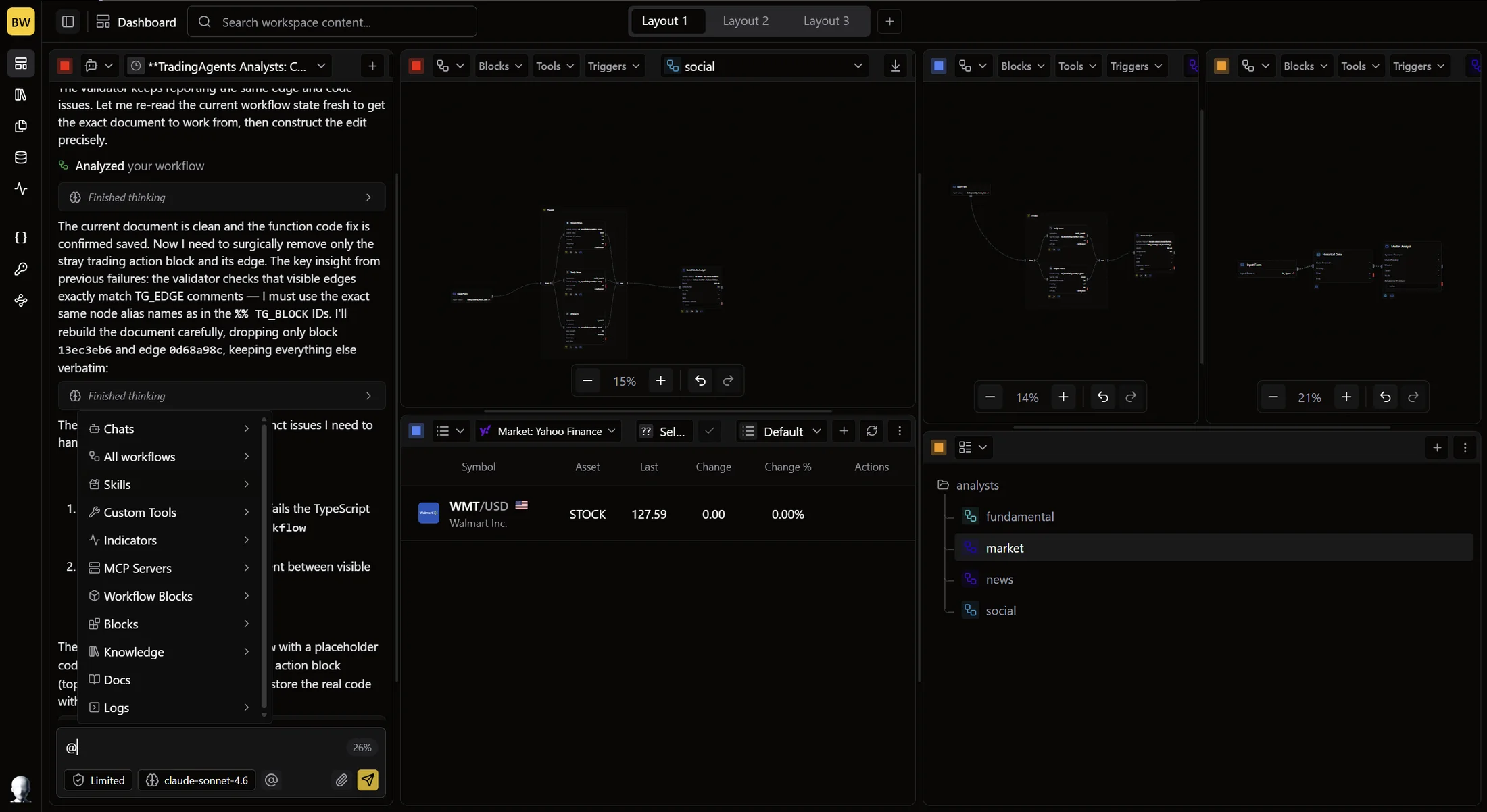 TradingGoose-Studio workflow canvas and skill library panels